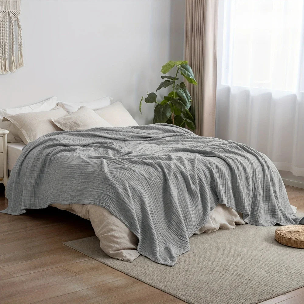 100% Cotton Woven Throw Blanket – Soft, Breathable Comfort for Every Season