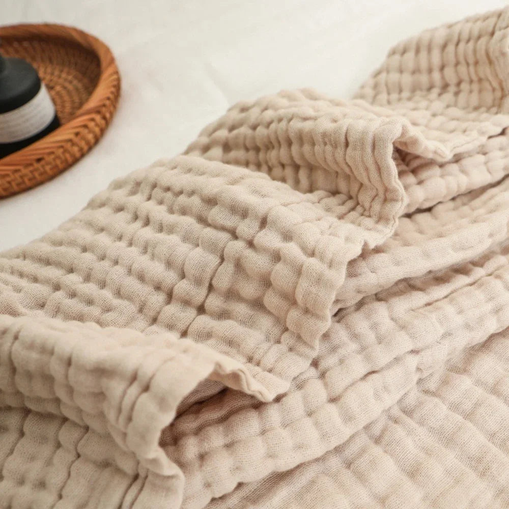 100% Cotton Woven Throw Blanket – Soft, Breathable Comfort for Every Season