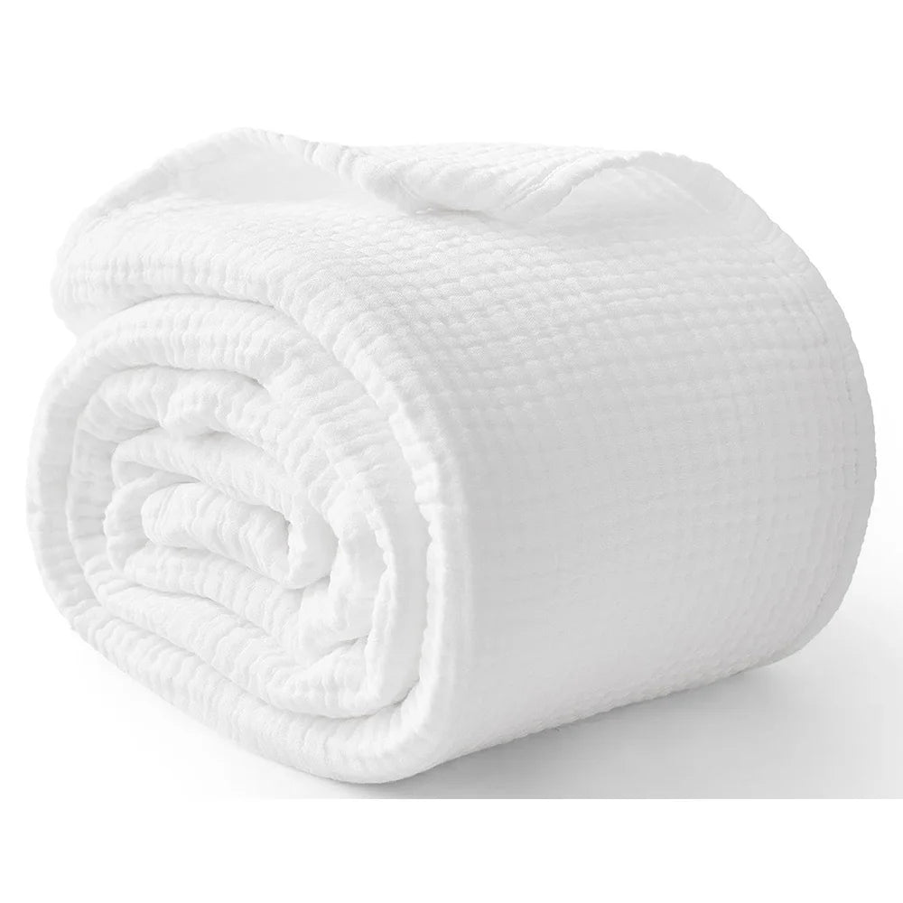 100% Cotton Woven Throw Blanket – Soft, Breathable Comfort for Every Season