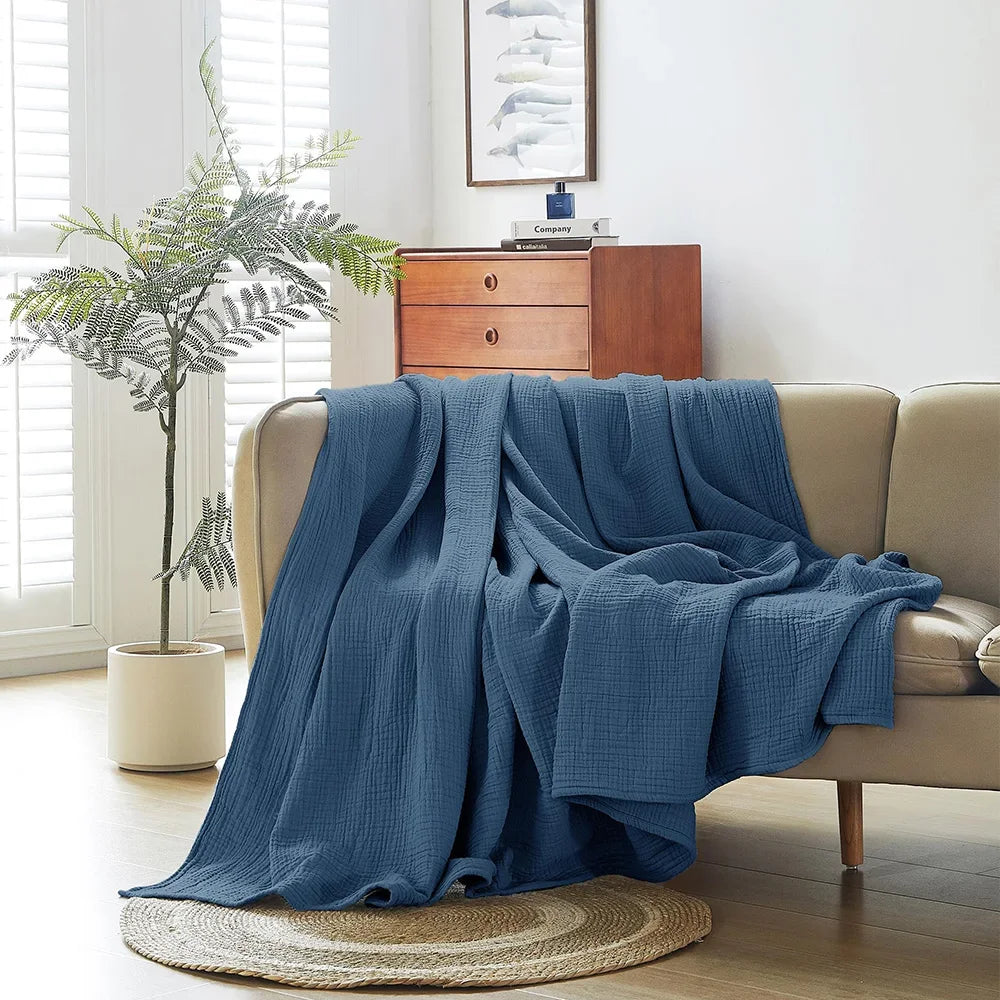 100% Cotton Woven Throw Blanket – Soft, Breathable Comfort for Every Season