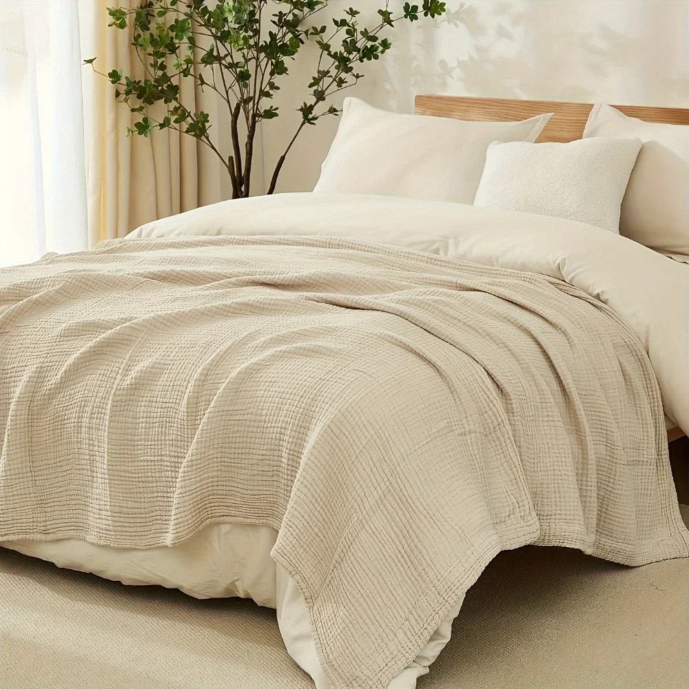 100% Cotton Woven Throw Blanket – Soft, Breathable Comfort for Every Season