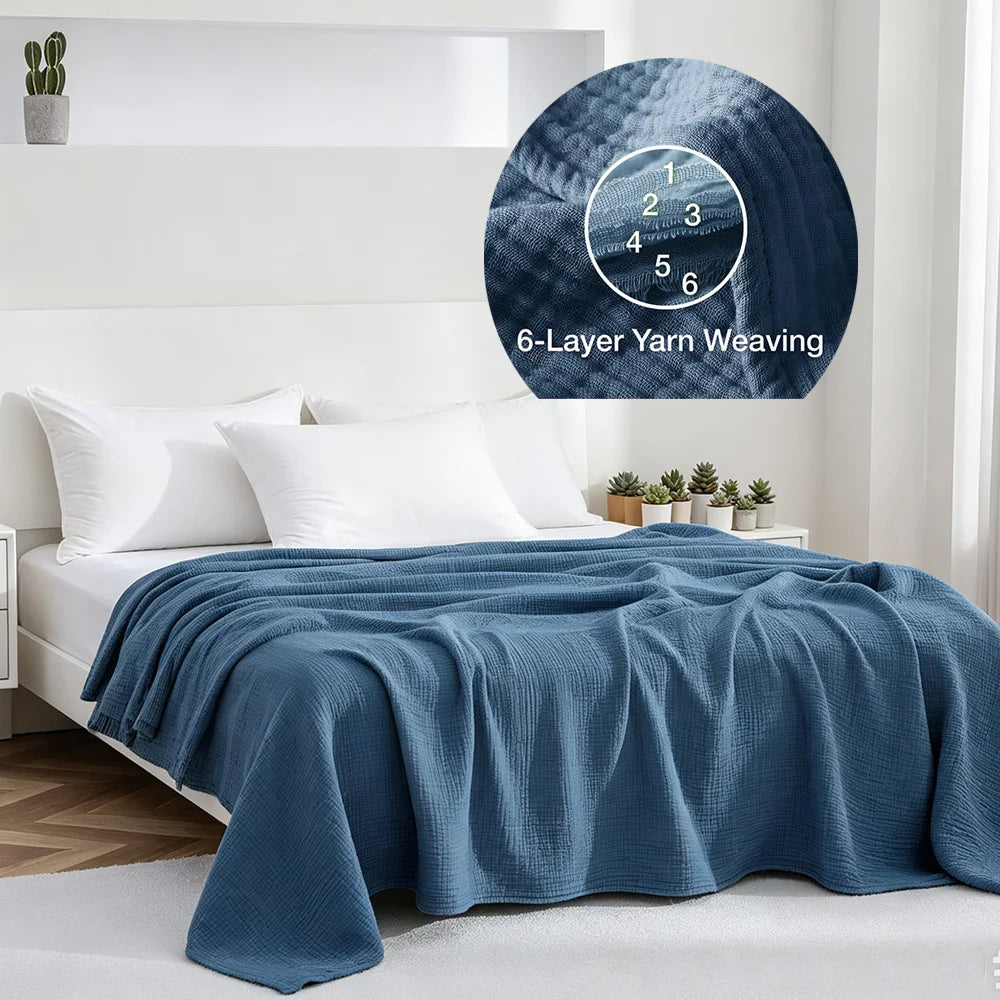 100% Cotton Woven Throw Blanket – Soft, Breathable Comfort for Every Season