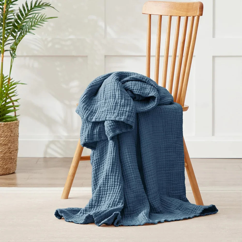 100% Cotton Woven Throw Blanket – Soft, Breathable Comfort for Every Season