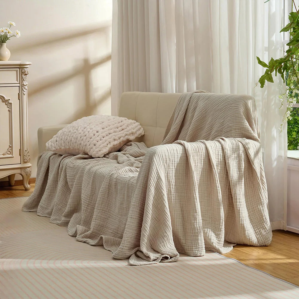 100% Cotton Woven Throw Blanket – Soft, Breathable Comfort for Every Season