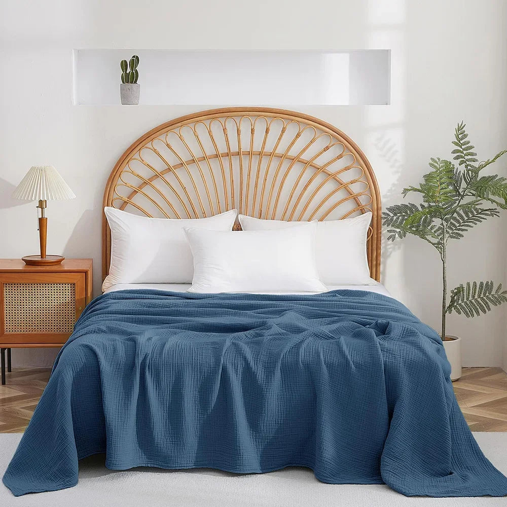 100% Cotton Woven Throw Blanket – Soft, Breathable Comfort for Every Season