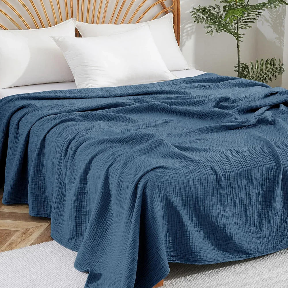 100% Cotton Woven Throw Blanket – Soft, Breathable Comfort for Every Season